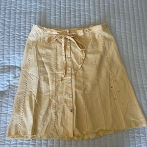 Yellow Button-Front Beaded Detail Skirt